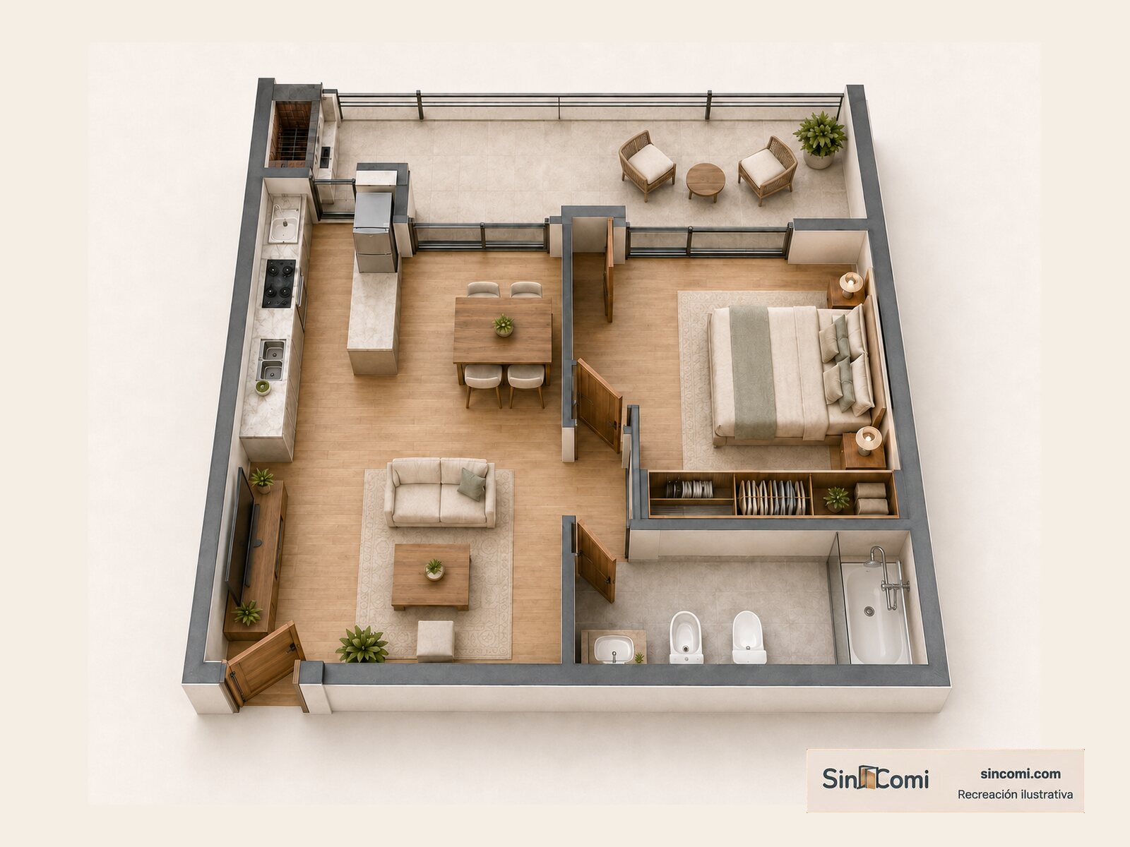 Maqueta del departamento 01-C Condo Centro - 1 dormitorio